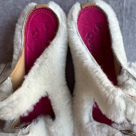 KK Quoddy Fuzzy White Sandals with Pink Soles - Picture 3 of 8